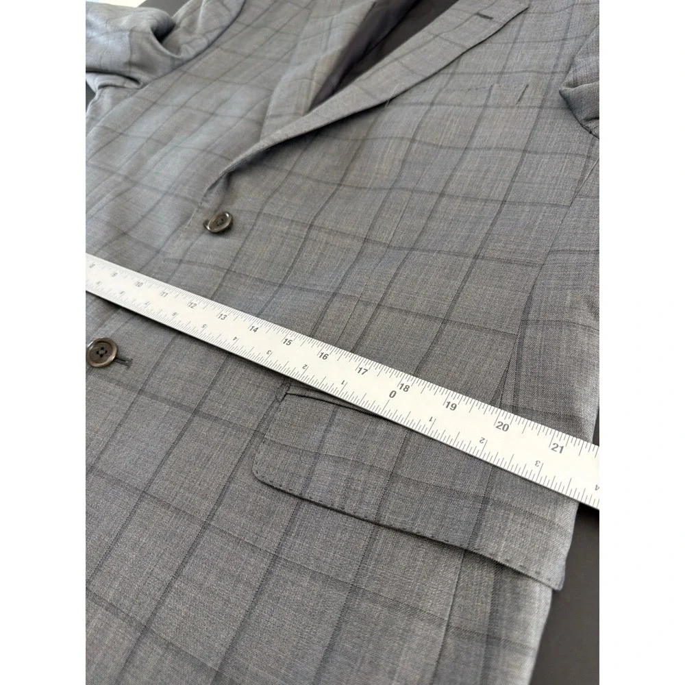 Saks Fifth Avenue Black Ermenegildo Zegna Grey Plaid Wool Silk Blazer 42R Italy